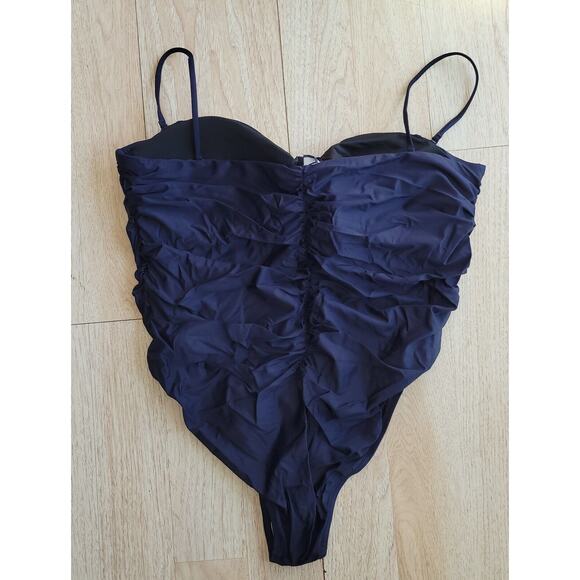 New J.Crew Swimsuit Women One piece Sz 24 Black Ruched Padded Sweetheart Plus - Picture 3 of 11